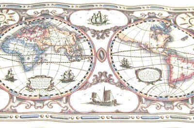 Wallpaper Border Explorer Adventure World Globe Maps EH00192 Blue Purple Beige