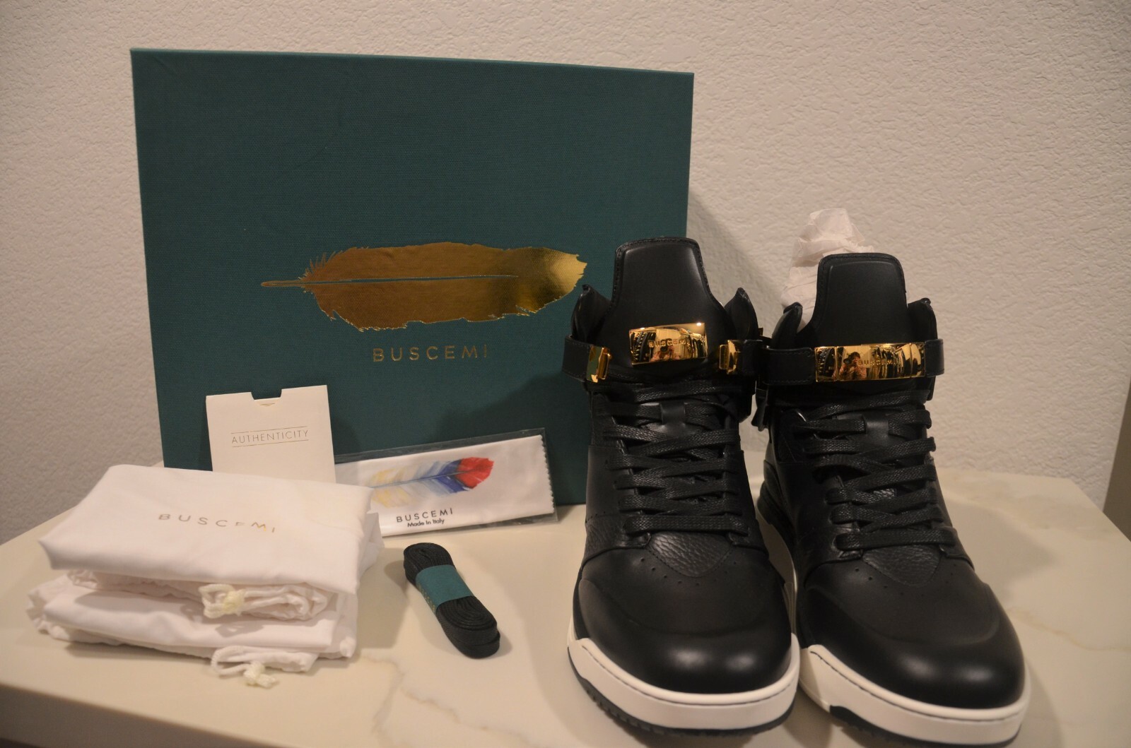 Brand New Buscemi B Court Leather High-Top Sneaker US 8