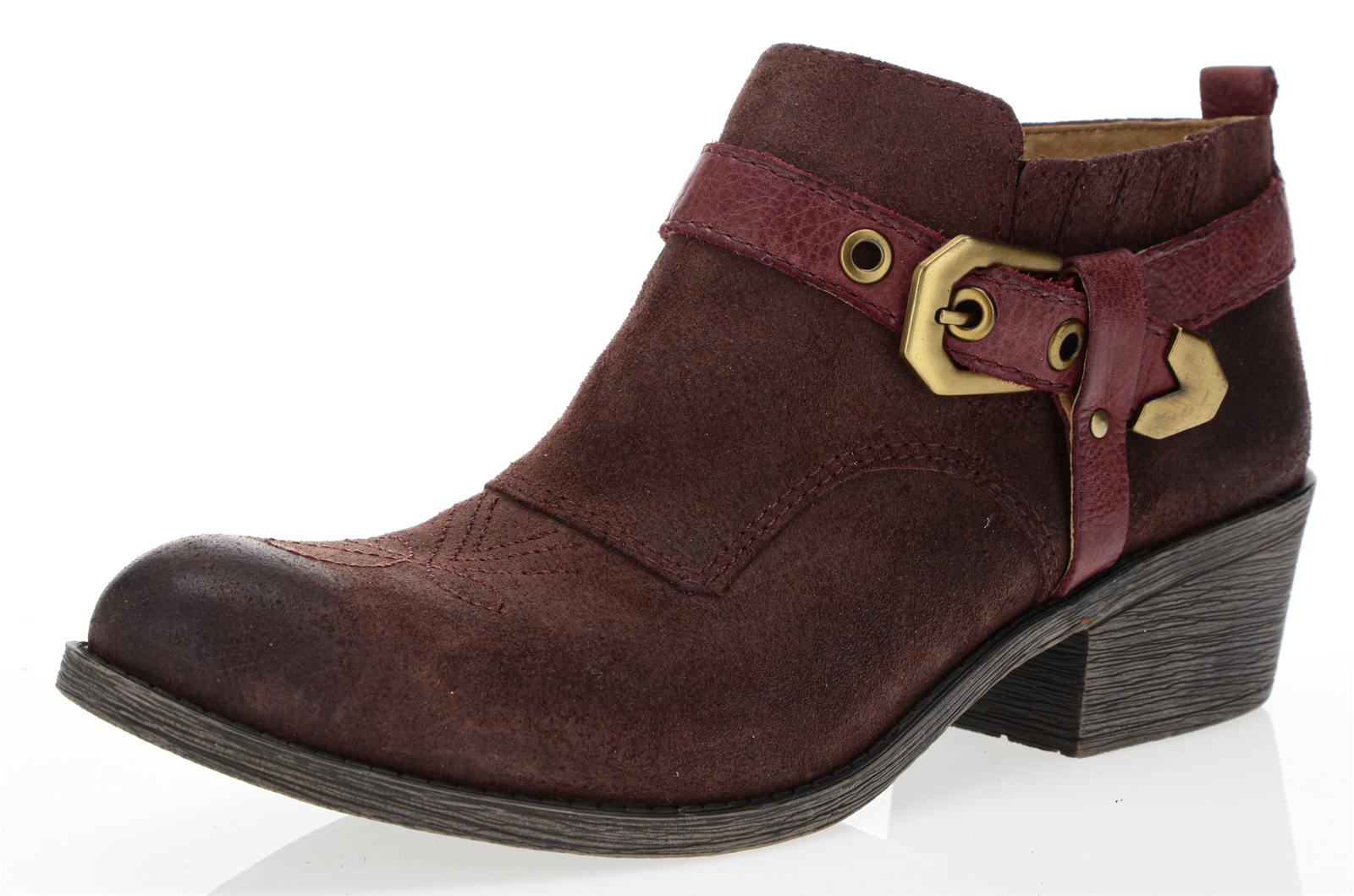 Womens Naya Selma Burgundy Leather Bronze Buckle Strap Western Ankle Boots 11 M
