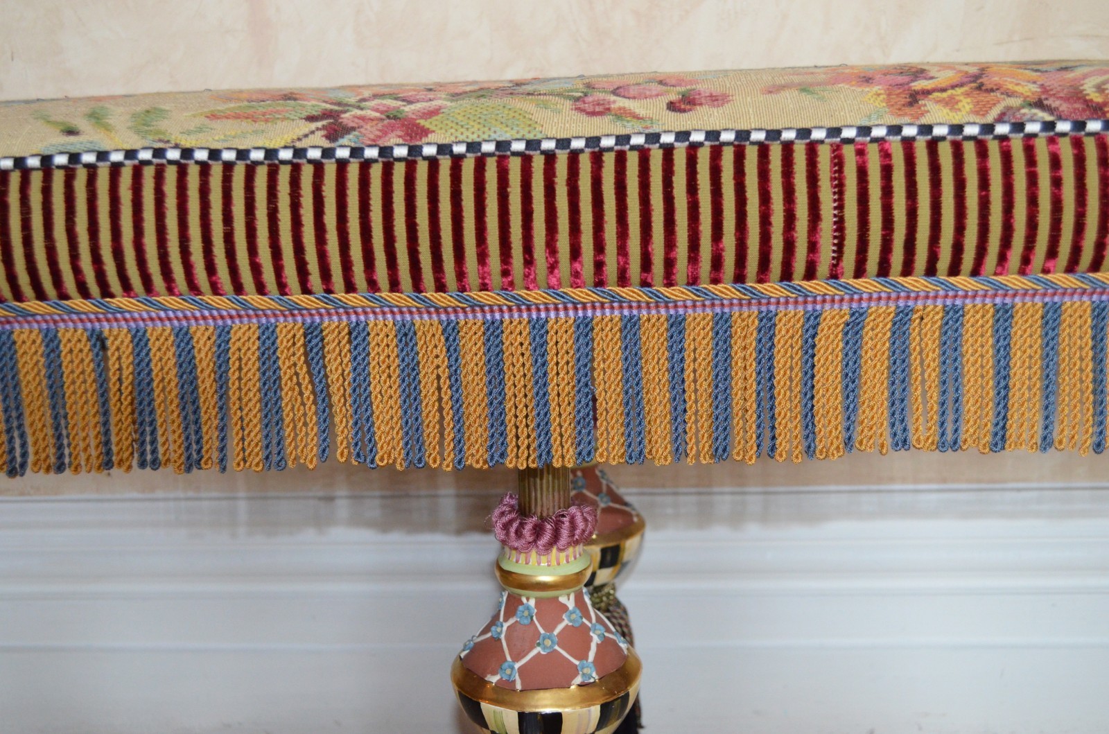 1990s Vintage Mackenzie Childs Limited Large Bench