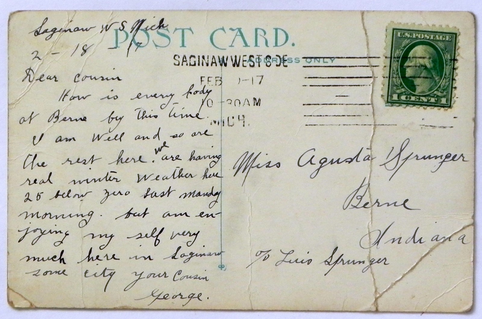 Masonic Temple, Saginaw, Mich 1917 and 1927 2 Postcards / stamps  C302
