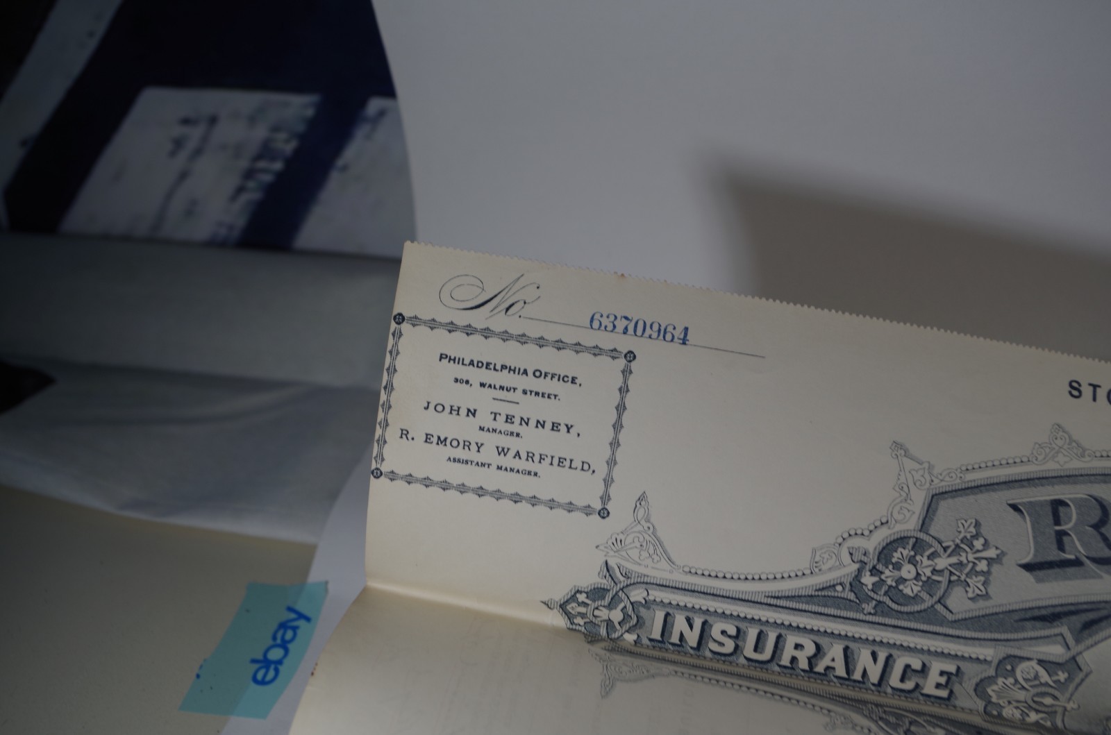 1896 Royal Insurance Co of Liverpool Philadelphia Office For Friendship Hook & L