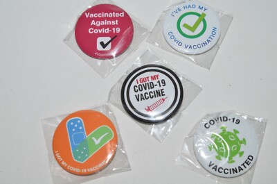 Lot of 5 Virus Vaccine Pin Back Buttons Vaccinated 1.5'' Got My Shot