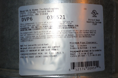 DVP6 Hearth and Home Direct Vent Pipe Length for Gas Fireplaces