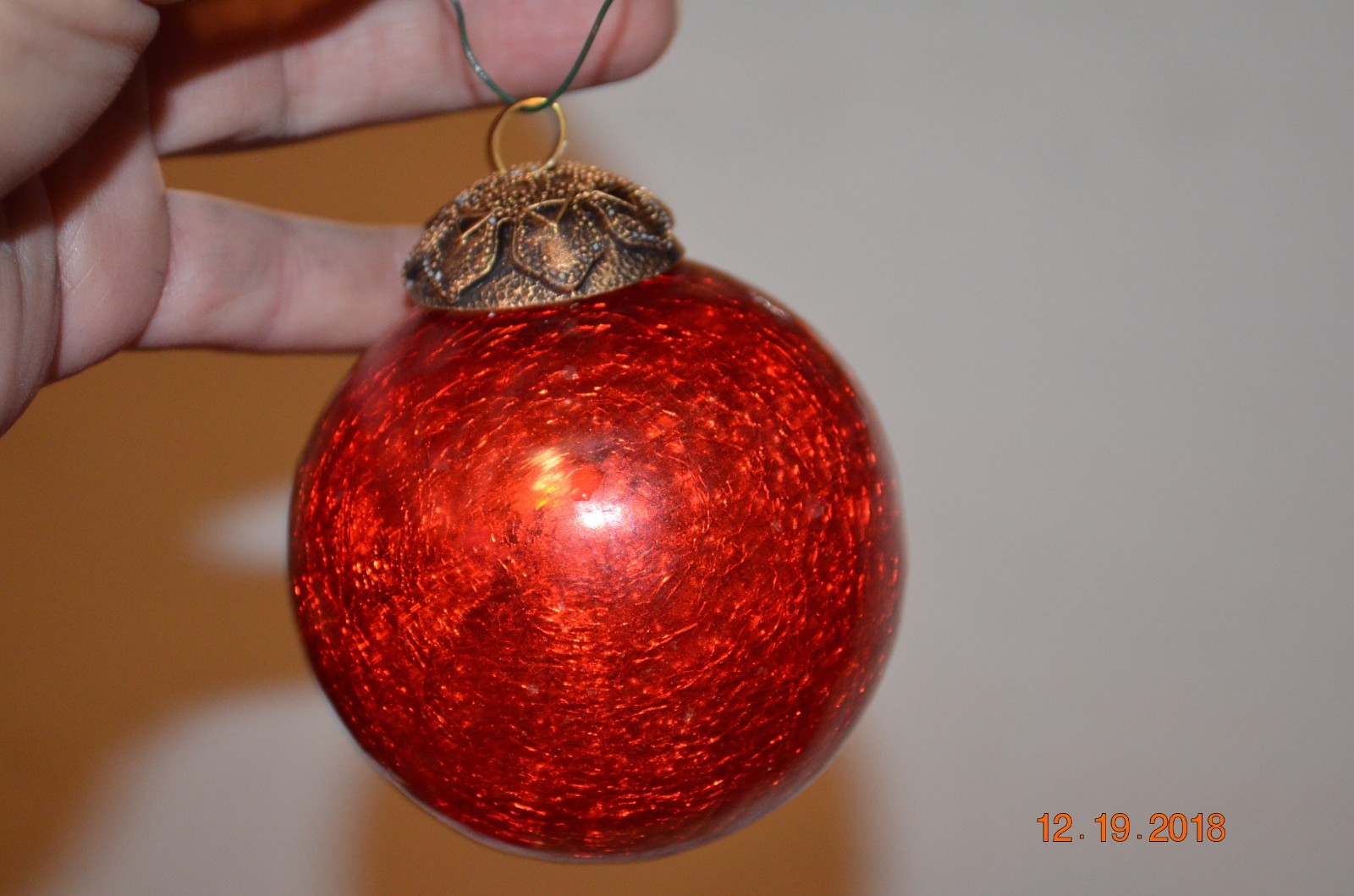 Large Kugel Red Crackle Glass Ornament