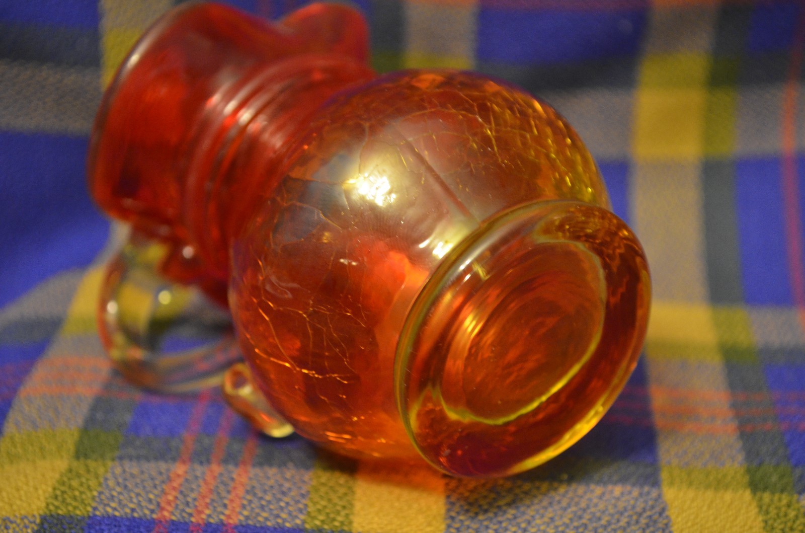 Vintage Yellow/Orange Hand Blown Glass Miniature Pitcher/Vae w/Applied Handle