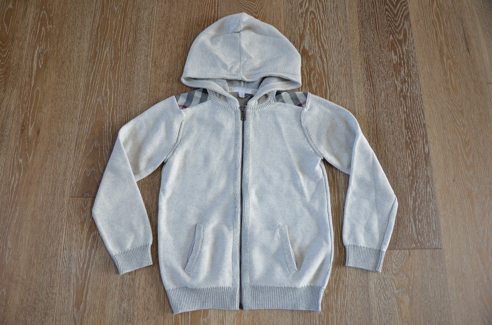 Burberry Boys Gray Melange Zip Up Sweater Size 12 NWT