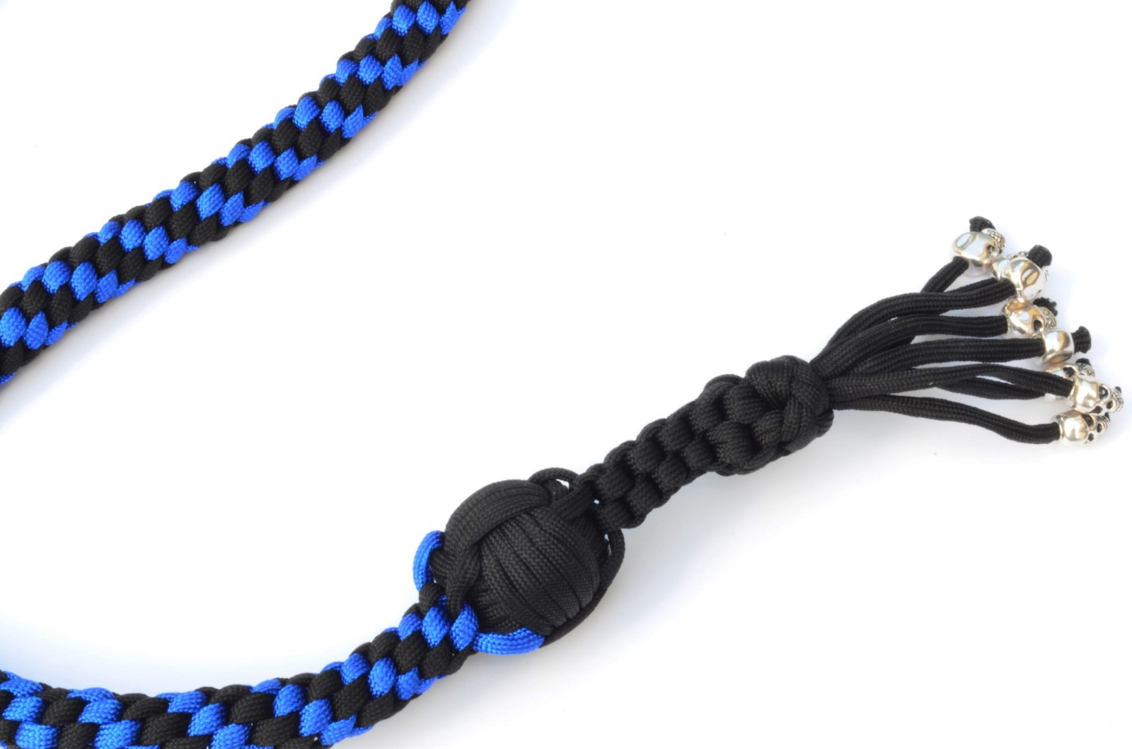 550 Paracord Motorcycle Whip Get Back whip 1" Ball & Skulls 36" - BLUE BLACK