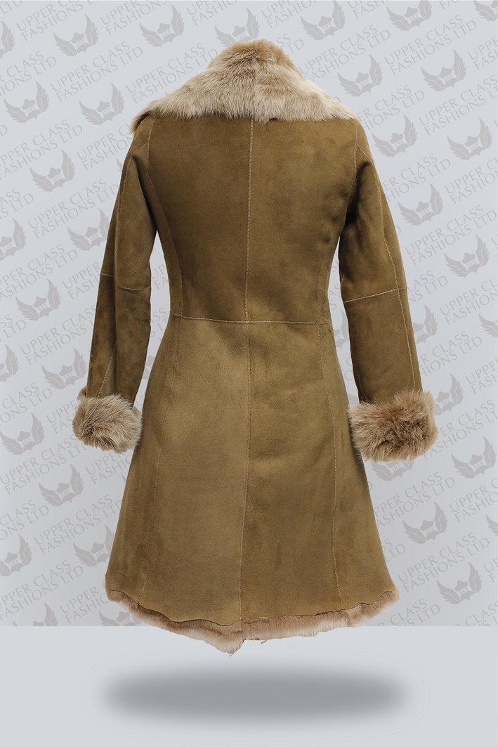 Pre-owned Infinity Beaver Suede 3/4 Toscana Ladies Shearling Sheepskin Leather Trench Coat In Beige