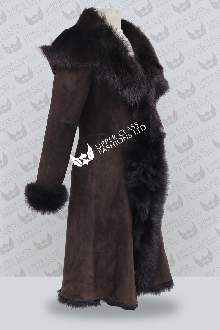 Pre-owned Infinity Brown 3/4 Hooded Ladies Women's Toscana Sheepskin Leather Jacket Trench Coat