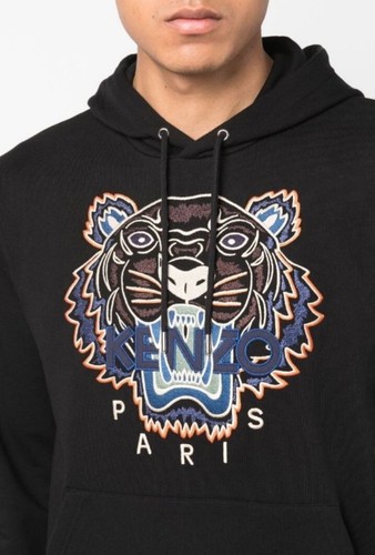 Pre-owned Kenzo Tiger-embroidered Organic Cotton Hoodie In Black Size L.