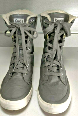 Women s Tennis Shoes Gray Leather FleeceLined Keds Juliet HiTop Winter Boots