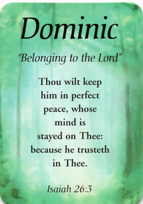 Dominic ''Belonging to the Lord'' Keepsake Name Meaning Card with Verse