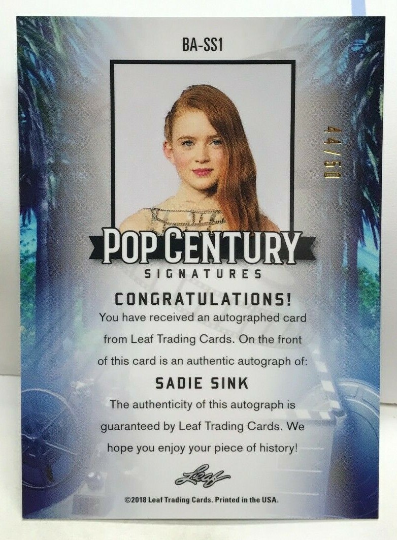 Sadie Sink 2018 Leaf Metal Pop Century Signatures BLUE Autograph Auto #'d 44/50