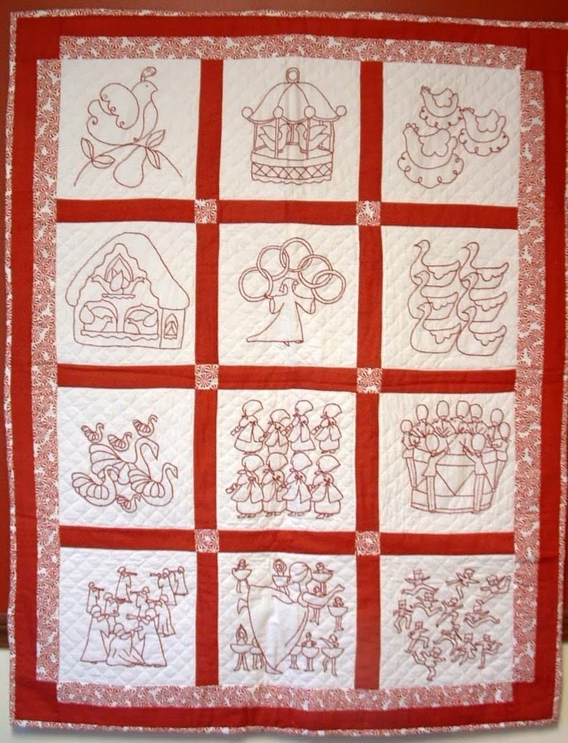 Betty Alderman Designs: Twelve Days of Redwork Christmas Wall Hanging Pattern