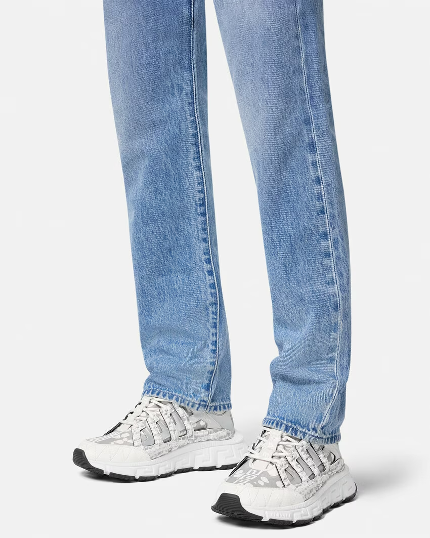 Versace Trigeca Low Top Sneakers Men's 45/12US White/Gray Mix Print Lace Up - Picture 1 of 22