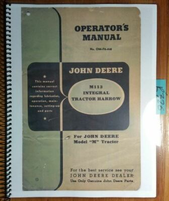 John Deere M113 Integral Tractor Harrow for M Tractor Owner Operator Manual 4/48