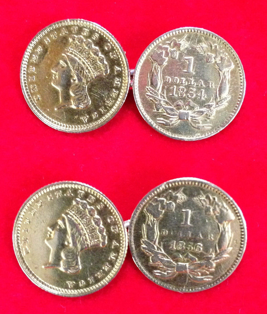 22k Gold US One-Dollar Coin cuff links (1854 &1858; 1856 & ????)