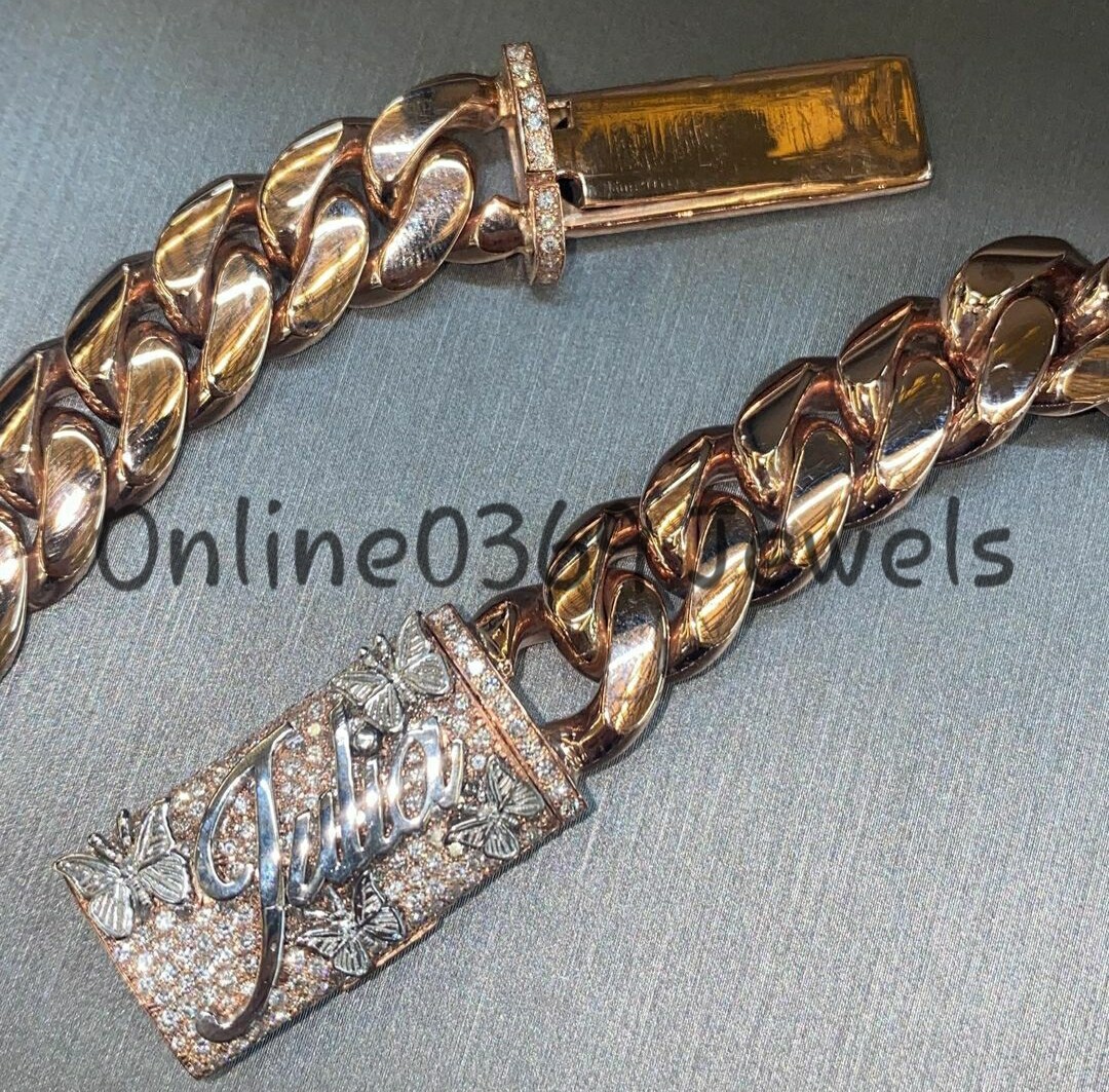 Pre-owned Online0369 Mens 12mm Thick 2 Ct Baguette Cubic Zirconia Custom Name Bail Solid Necklace In White