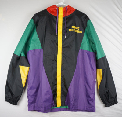 MTV Music Television Jacket Hoodie Windbreaker Full Zip Rain Coat Retro 90s XL