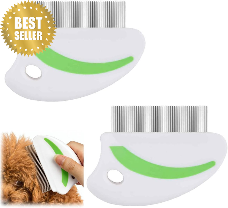 2 Pack Flea Lice Comb, Stainless Steel Dog Cat Grooming Combs with Rounded Teeth
