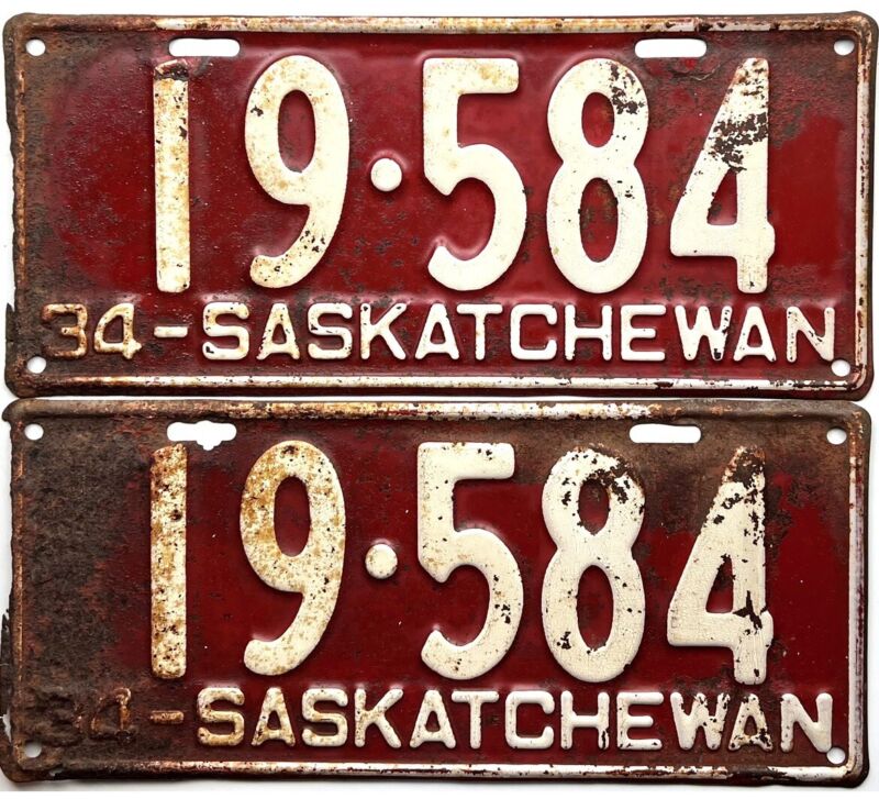 1934 Saskatchewan License Plate PAIR #19-584