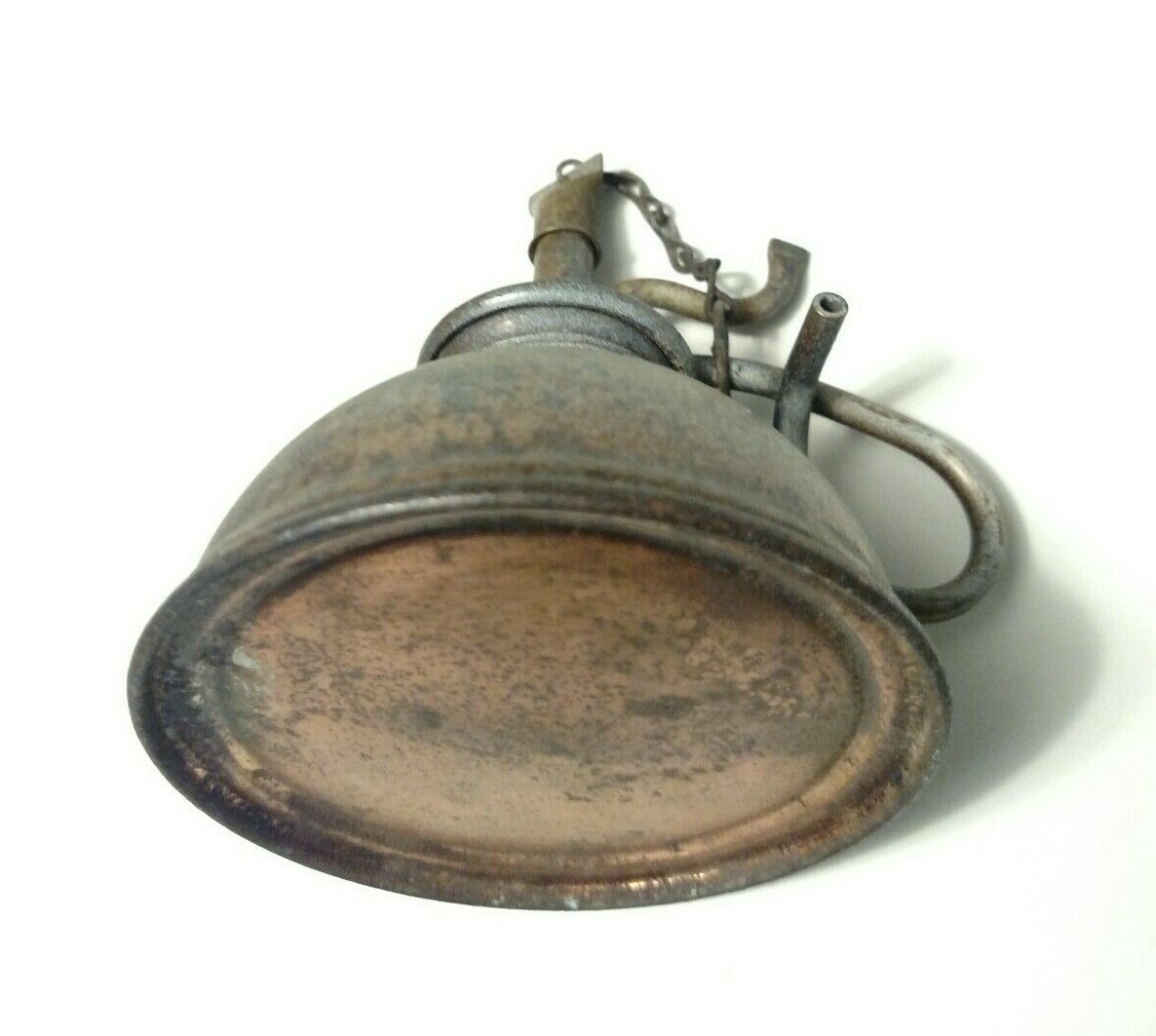 Rare Collectible Antique Brass and Steel unmarked Handheld Oil Can Lamp