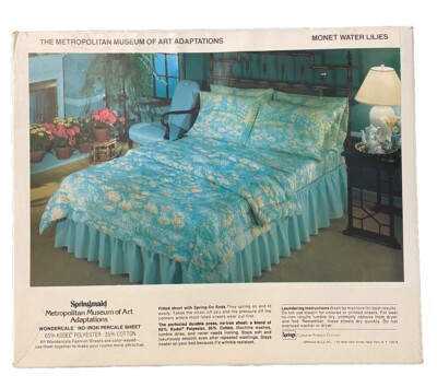 Vintage Springmaid Twin Fitted Sheet Monet Water Lilies in Package Museum of Art