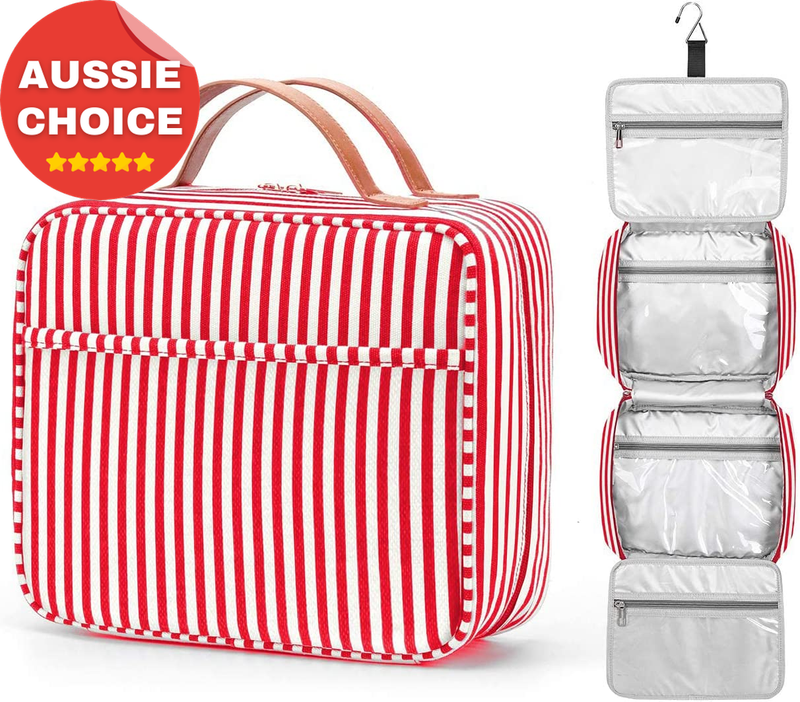 Large Capacity Waterproof Hanging Travel Toiletry Bag Makeup Organizer Red