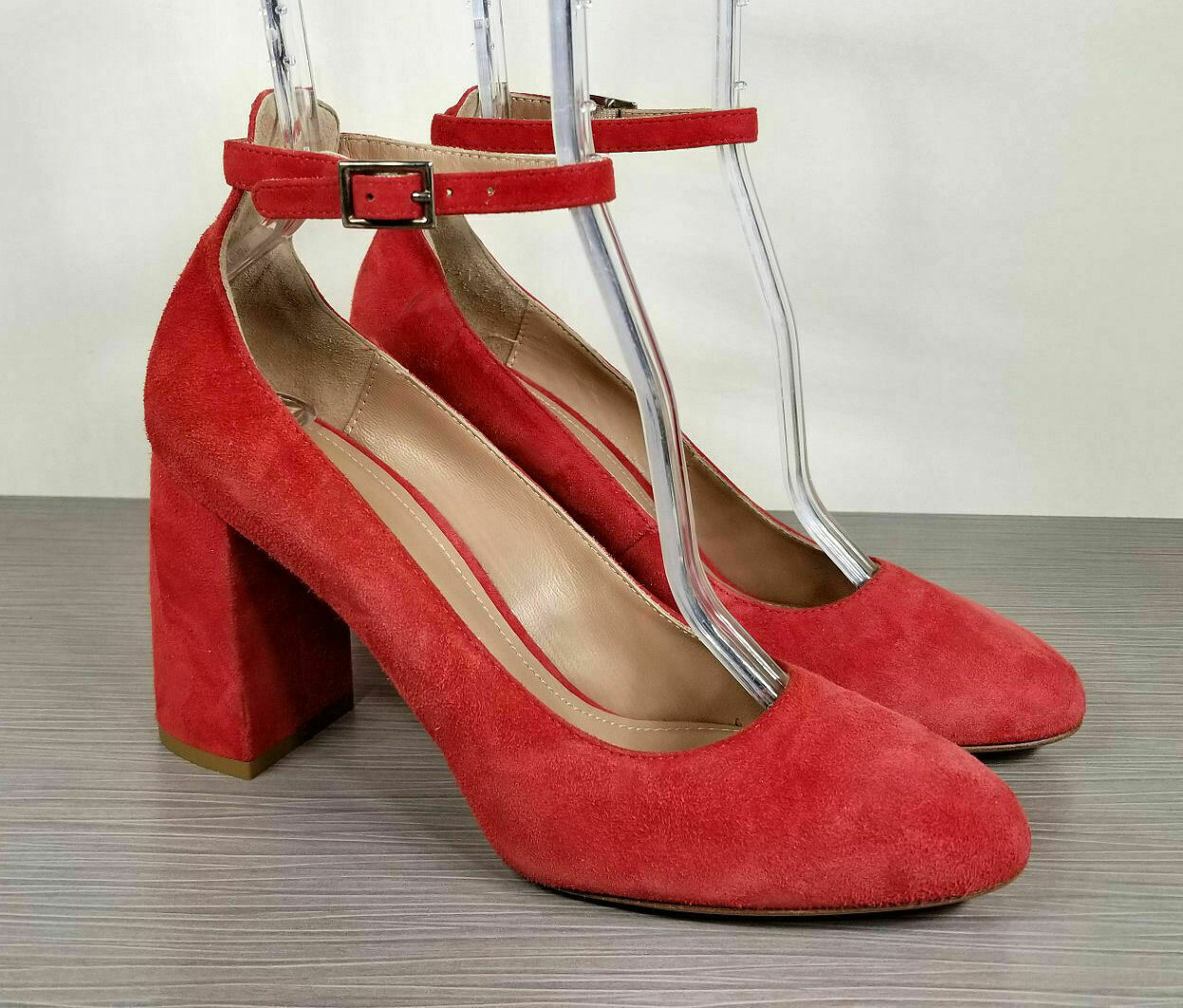 Lewit Emilia Ankle Strap Pump, Red Suede, Womens Size 9.5 / 39.5