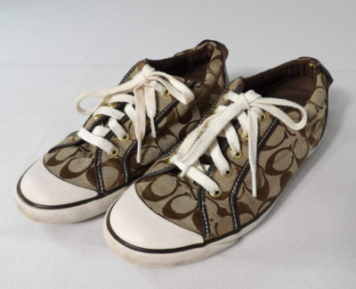 Coach Shoes Barret Size 10B Canvas Low Top Womens Brown Logo Casual Sneaker