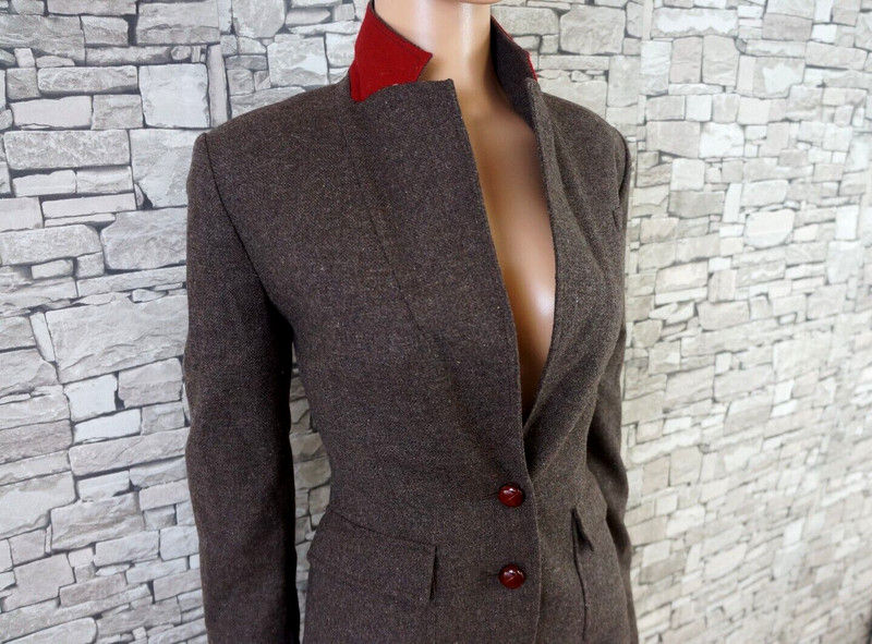Banana Republic Damen Wolle Mix Tweed Jackett Blazer Patches HornknÃPfe Braun S
