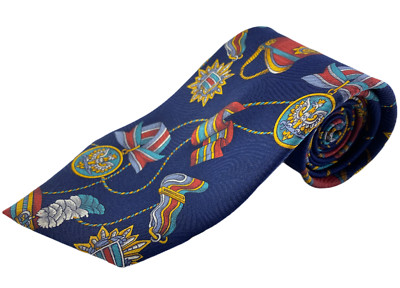 TIE RACK ''Primavera'' 100% Silk Handmade Navy Print Tie *NEW WITH TAG*