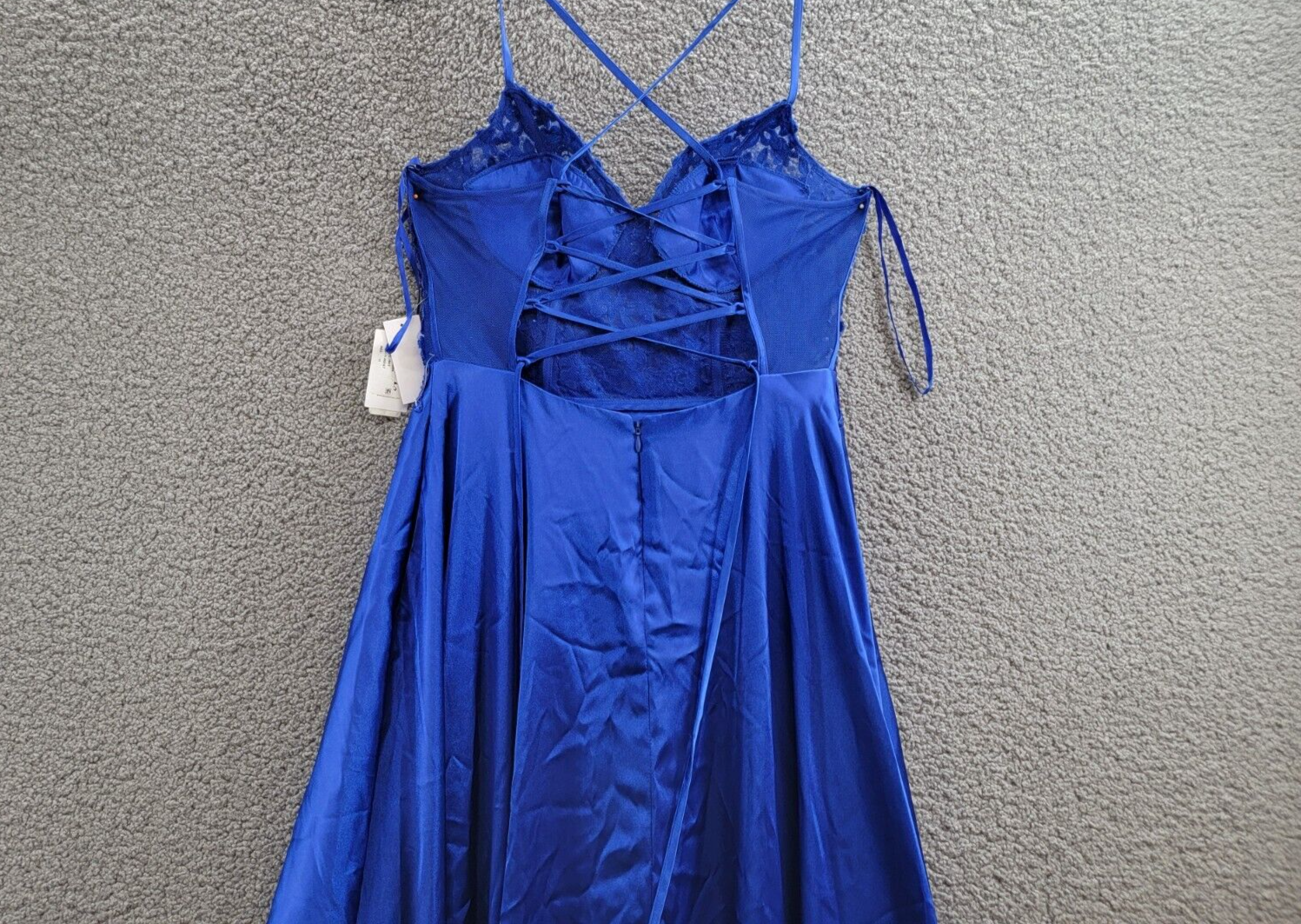 Blondie Nites Sequin-Bodice Sleeveless Gown Juniors' 11 Rotal Blue Lace Zip Back - Picture 9 of 16