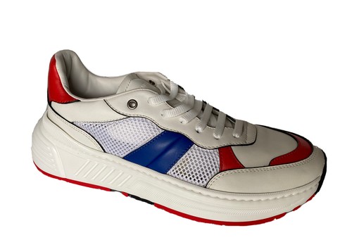 Pre-owned Bottega Veneta Mens Leather & Mesh Sneakers White/red/blue 10 Us 565646 9080