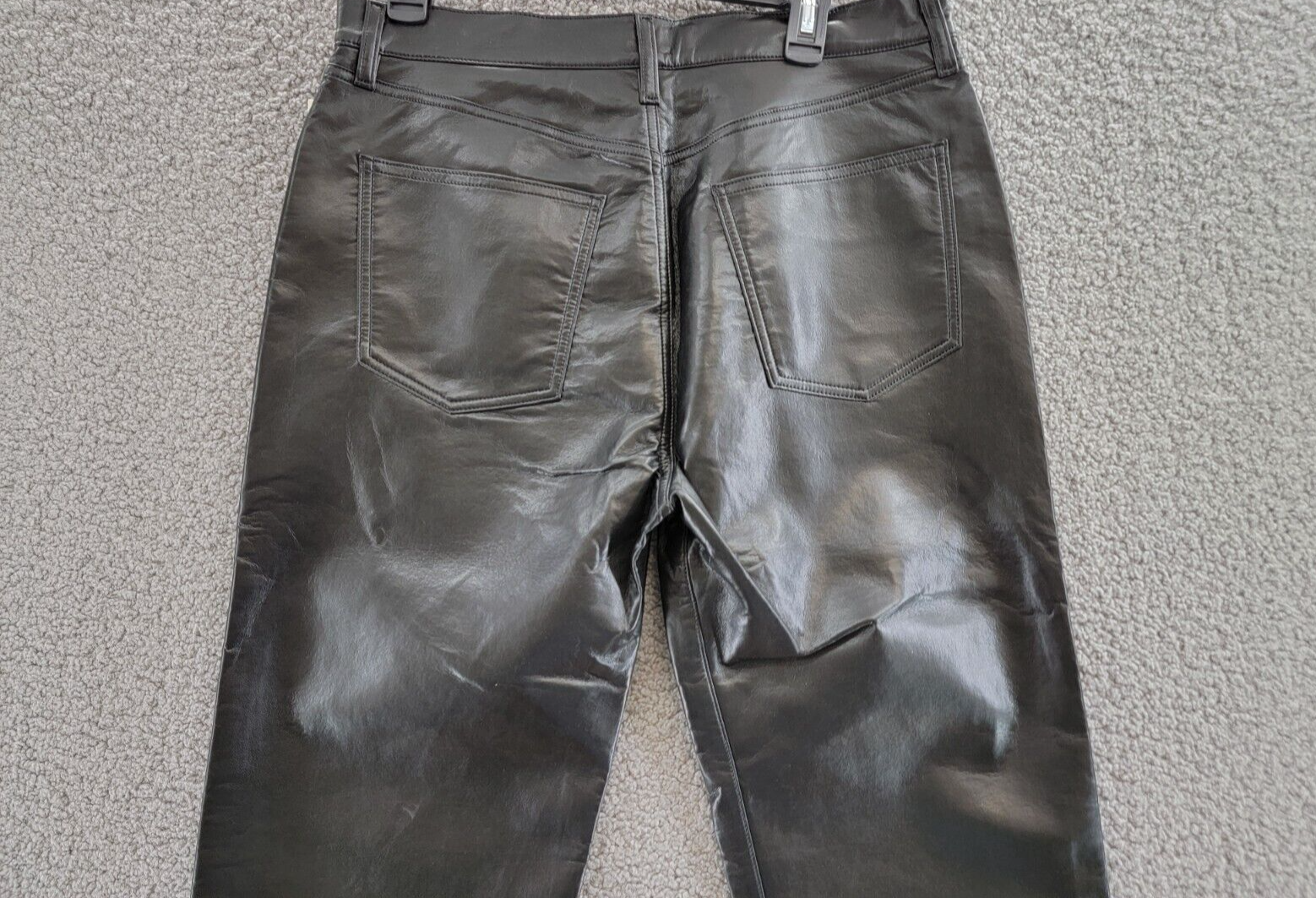 AGOLDE 90s Fitted Recycled Leather Pants Women's 31 Black Pockets Button Zip - Picture 13 of 18
