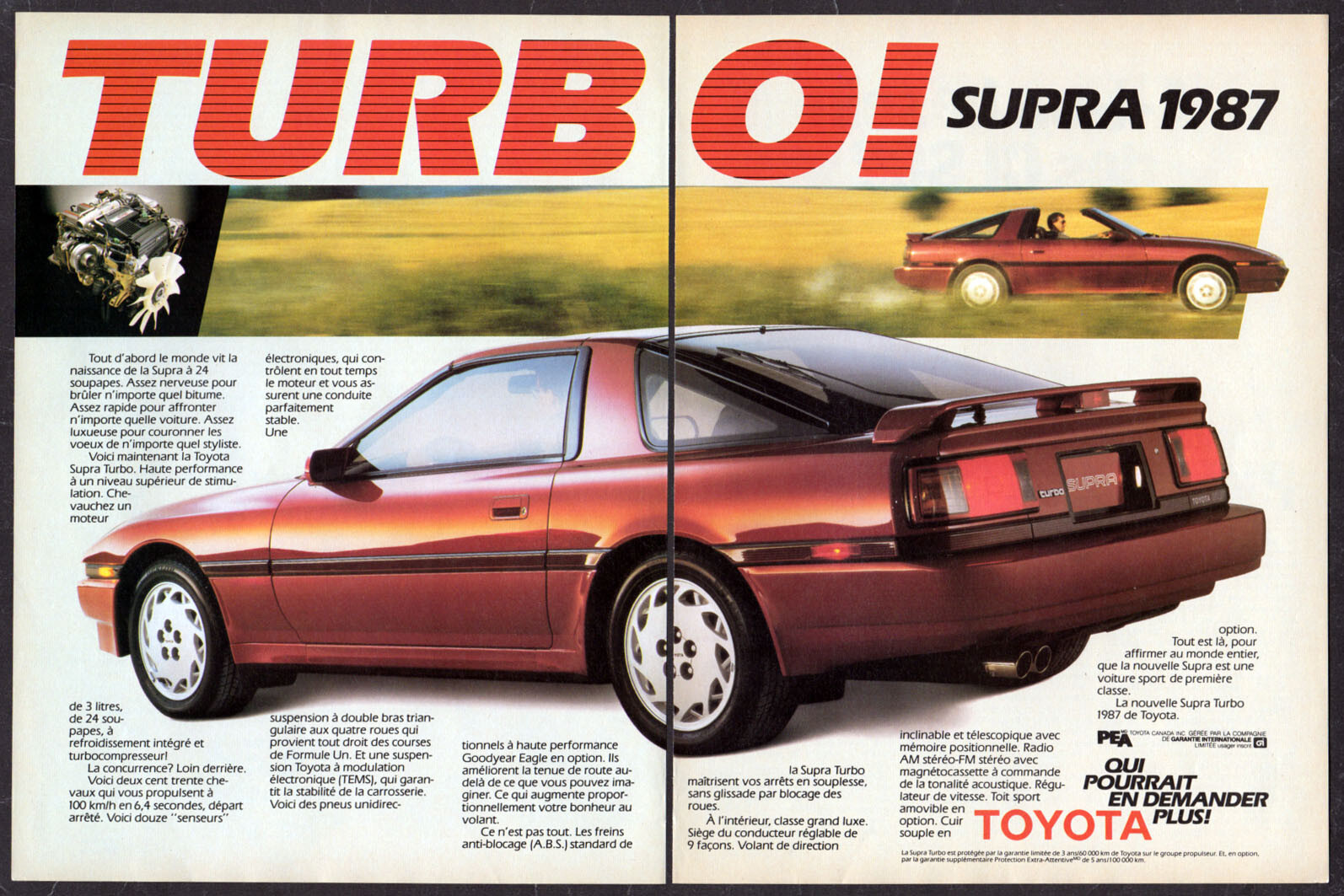 1987 TOYOTA Supra Turbo Vintage Original 2 page Print AD Red car