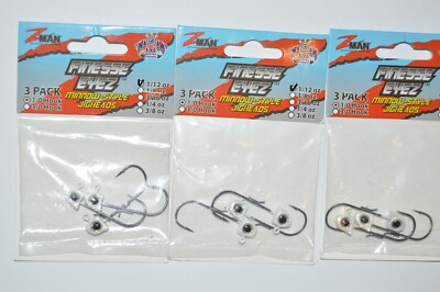 3 packs zman z-man finesse eyez minnow jigheads swimbait hook 1/12oz 1/0 pearl
