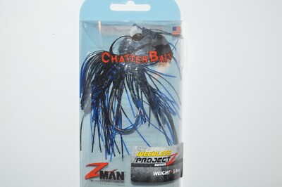 zman z-man project z weedless chatterbait 3/8 oz black blue bladed jig