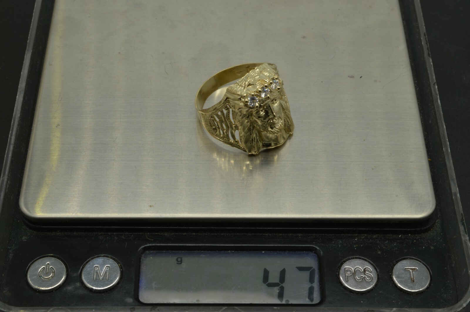 Pre-owned Head Real Solid 10k Yellow Gold 3d Mens Jesus  Nugget Cz Ring 22mm All Sizes