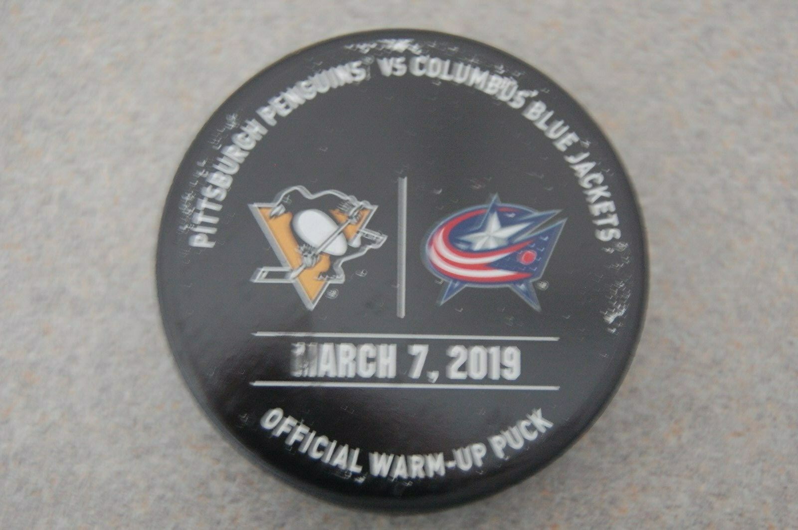 Columbus Blue Jackets Vs. Pittsburgh Penguins 2019 Official Warm Up Hockey Puck