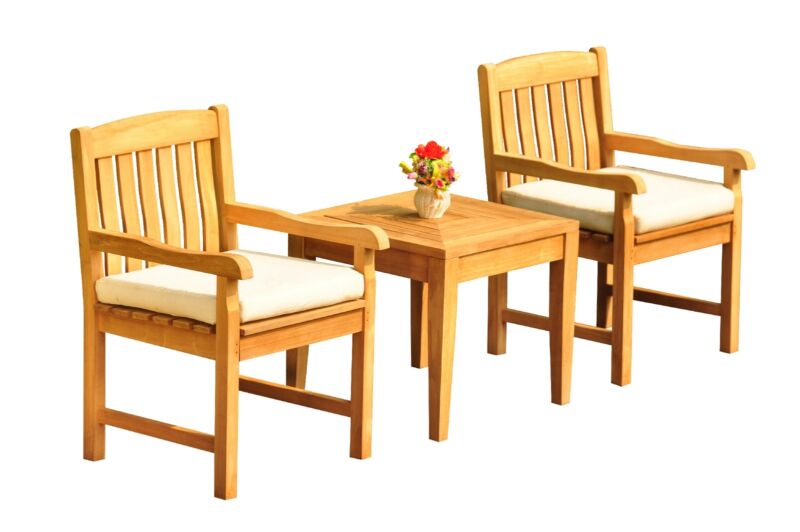 Dsdv A-grade Teak 3pc Dining Set Noida Square Side Table 2 Arm Chairs Outdoor