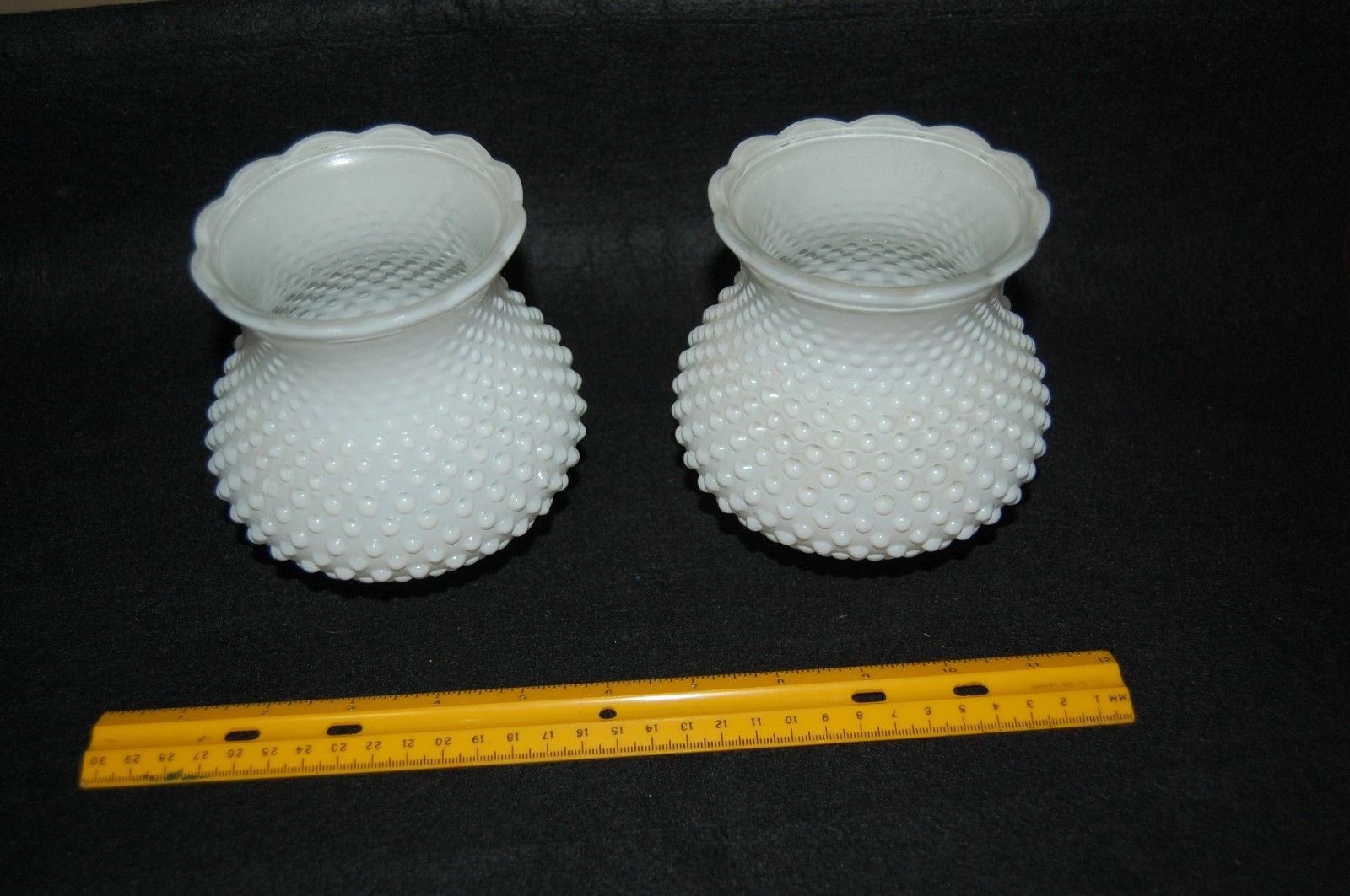 Pair of Hobnail Milkglass White lamp shades globes covers for 1.75