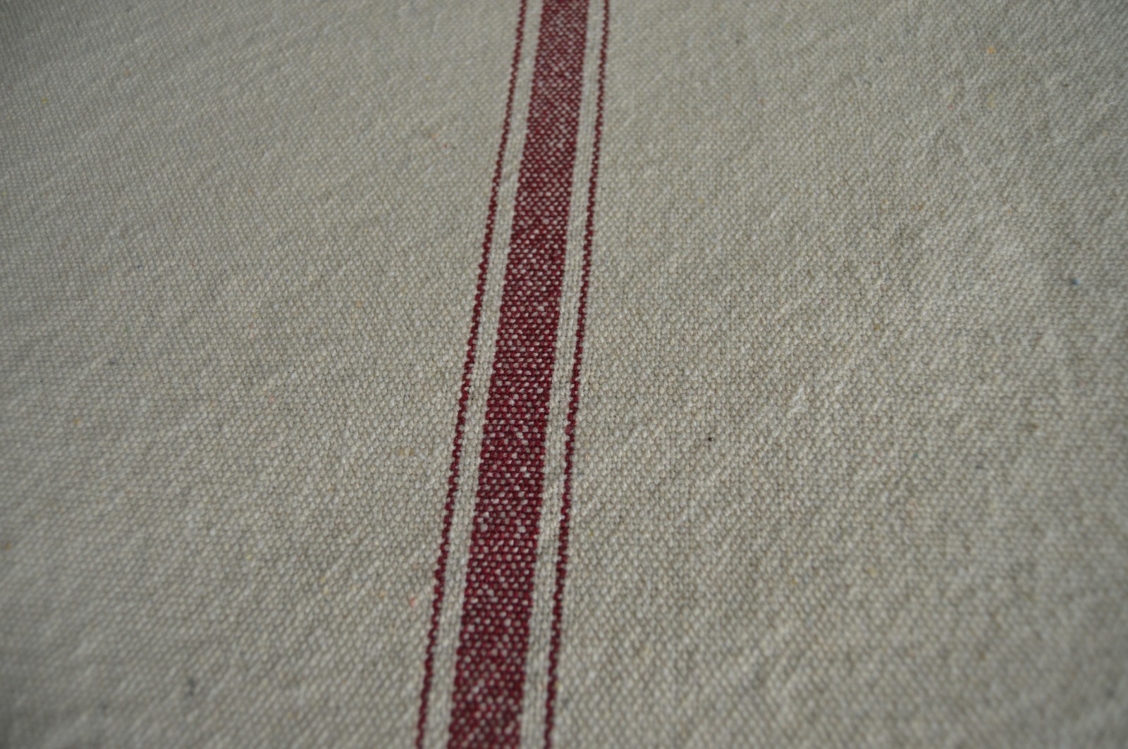 Heavyweight Woven Upholstery Type Fabric Natural w Red Stripe 52