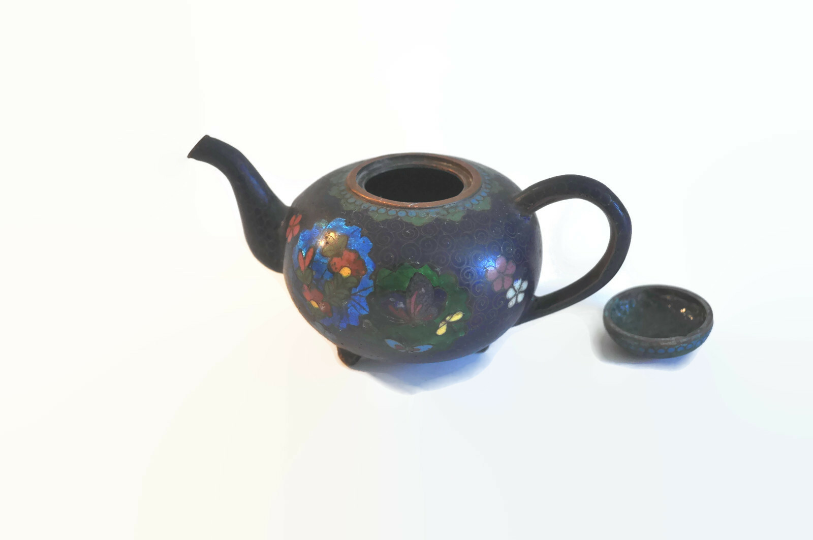 Antique Japanese Cloisonne Teapot 19th Century Meiji Era 1800s Enamel Small Pot