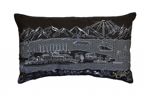 14 X 24 Черно-серая и белая шерстяная подушка для поясницы Hometown Pride из шерсти