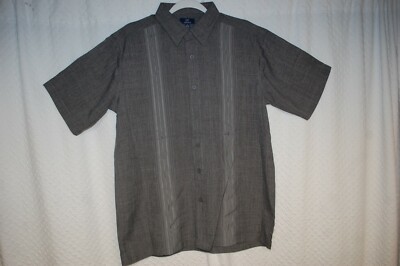Mens GRAY BLACK S/S DRESSY CASUAL SHIRT Microfiber BUTTON UP Pocket M 38-40