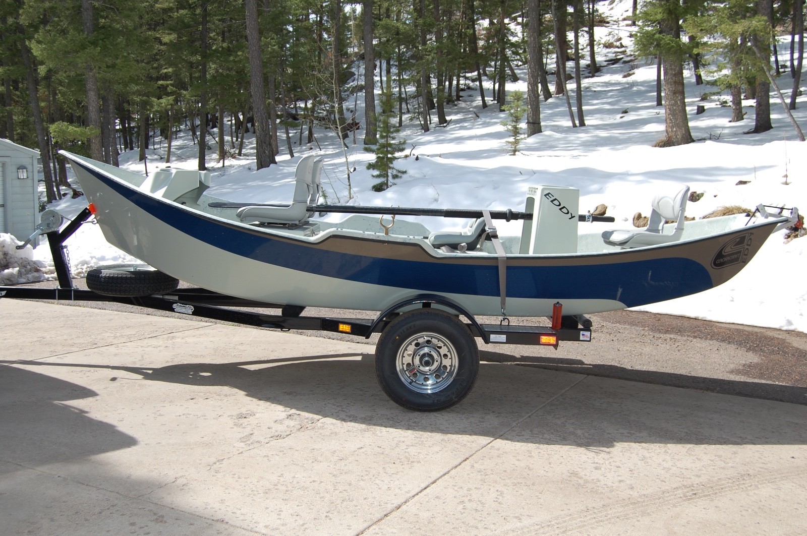 ClackaCraft Drift Boat 16' Eddy MB 2015 Sage/Midnight/Olive And Adams Trailer