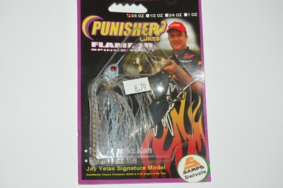 punisher lures flame jr bass pike spinnerbait Jay Yelas 3/8oz blue shad nickel