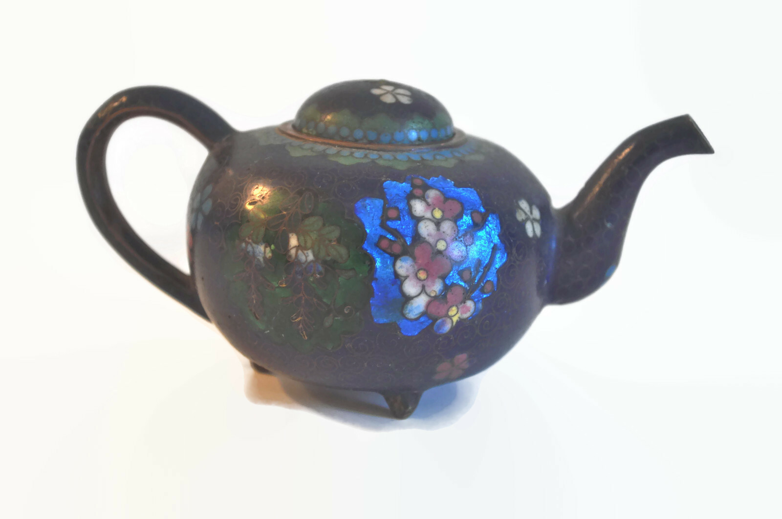 Antique Japanese Cloisonne Teapot 19th Century Meiji Era 1800s Enamel Small Pot